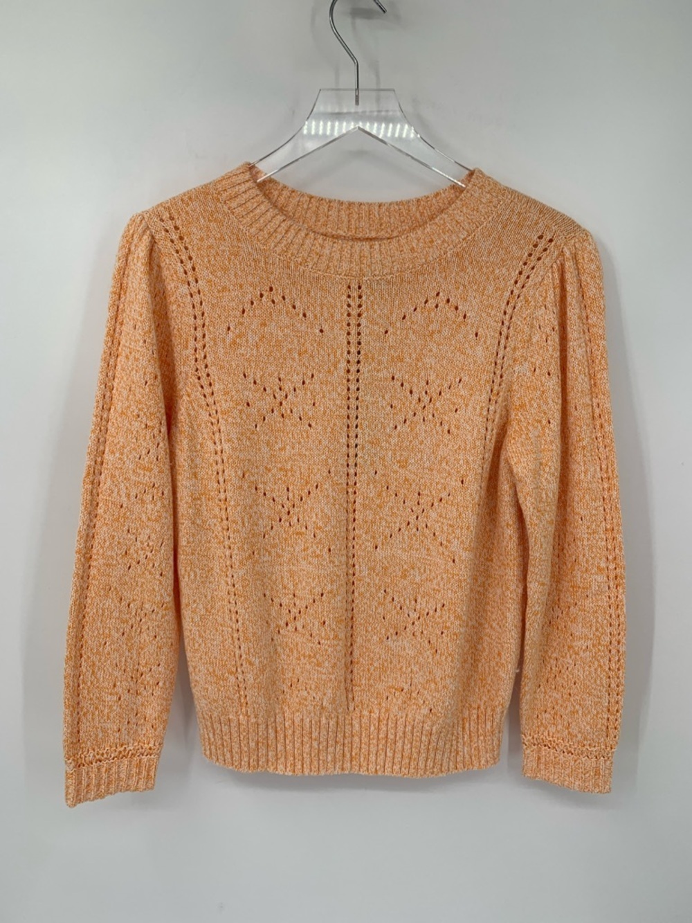 NIC+ZOE Pointelle sweater peach orange marled diamond heathered new Medium